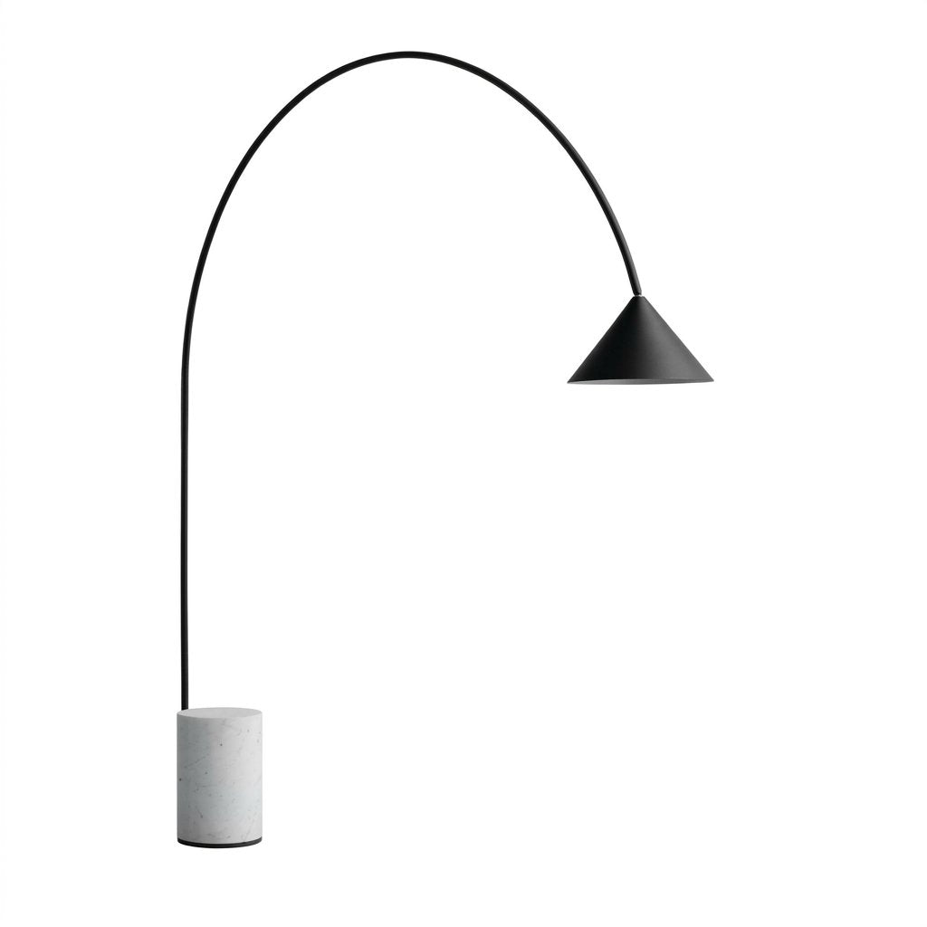 Arcvelle Arched Floor Lamp With Marble Plinth Base And Conical Metal Shade