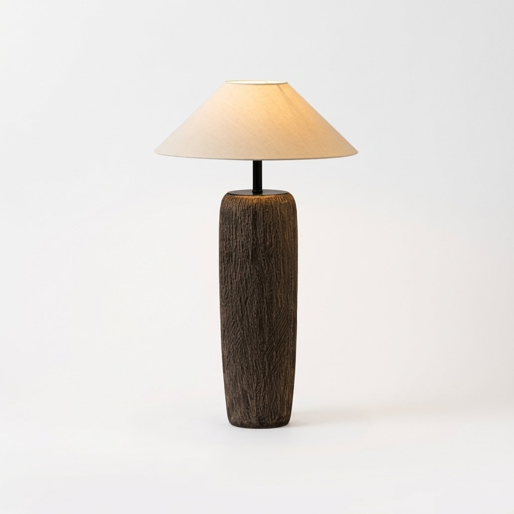 Terravael Textured Ceramic Floor Lamp With Linen Shade Wabi Sabi Style