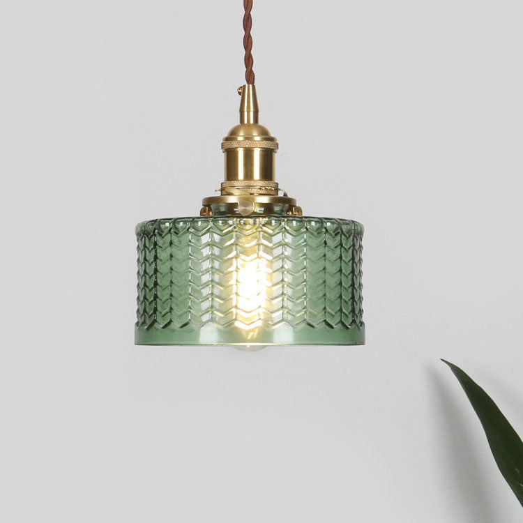 Textured Glass Round Ceiling Pendant Light in Brass and Copper Lasanble
