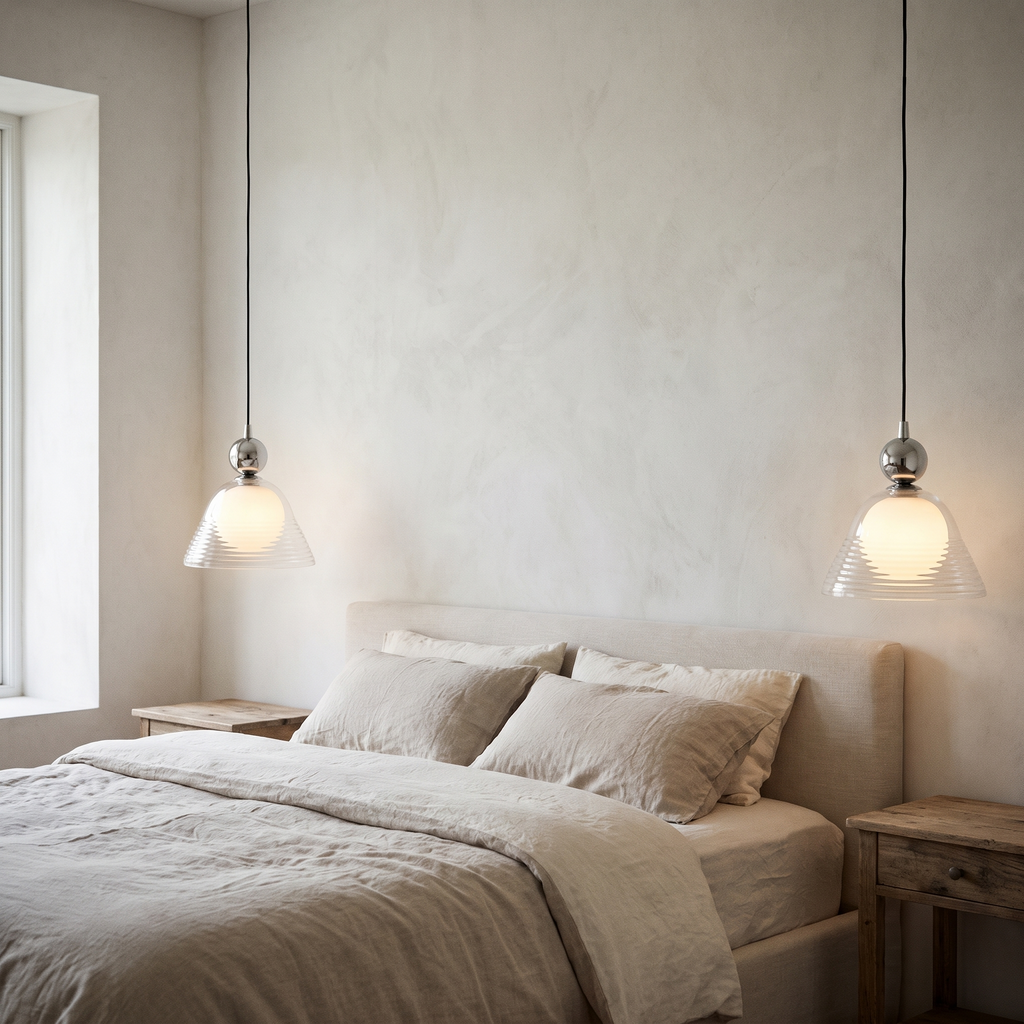 Ribbed Glass Pendant Light with Double Layer Shade for Soft Illumination