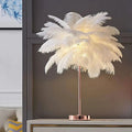 Feather Table Lamp With Metal Stem and Round Base for Ambient Lighting