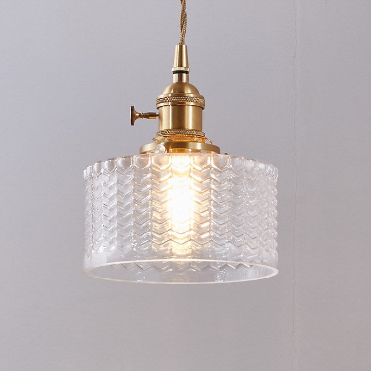 Textured Glass Round Ceiling Pendant Light in Brass and Copper Lasanble