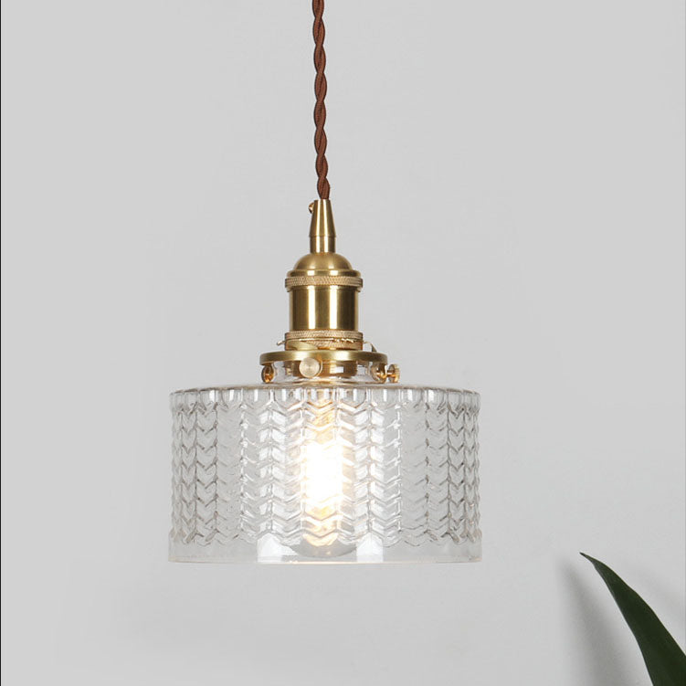 Textured Glass Round Ceiling Pendant Light in Brass and Copper Lasanble