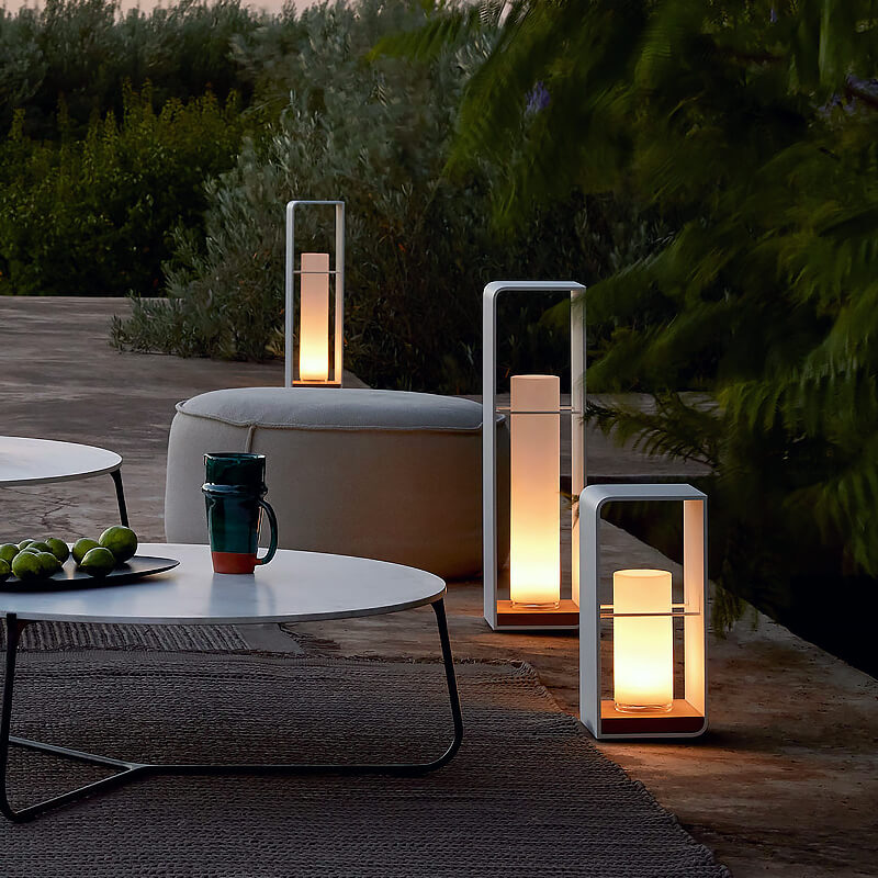 Black Rectangular Solar Outdoor Lantern with Frosted Glass for Garden Lighting