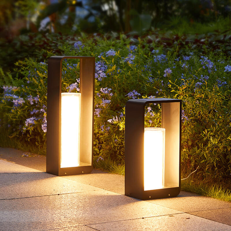 Black Rectangular Solar Outdoor Lantern with Frosted Glass for Garden Lighting
