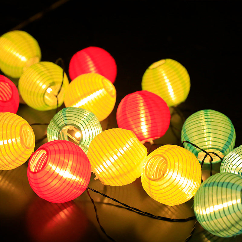 Solar String Lights With Multicolour Round Lantern Shades For Outdoor Lighting