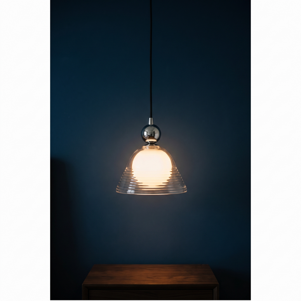 Ribbed Glass Pendant Light with Double Layer Shade for Soft Illumination