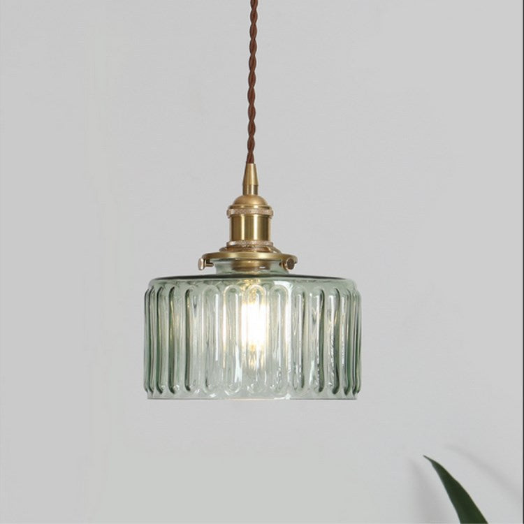 Textured Glass Round Ceiling Pendant Light in Brass and Copper Lasanble