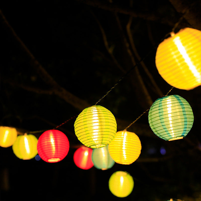Solar String Lights With Multicolour Round Lantern Shades For Outdoor Lighting