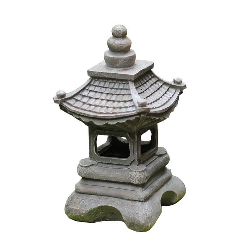 Solar Powered Resin Pagoda Garden Light in Stone Finish