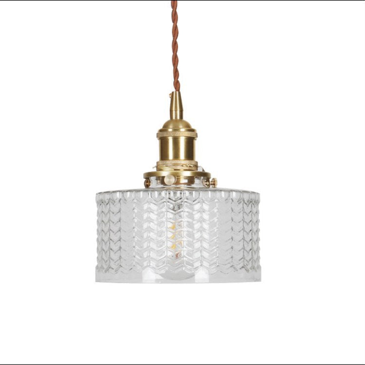 Textured Glass Round Ceiling Pendant Light in Brass and Copper Lasanble