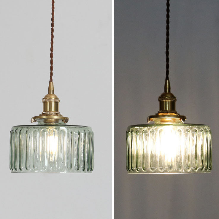 Textured Glass Round Ceiling Pendant Light in Brass and Copper Lasanble