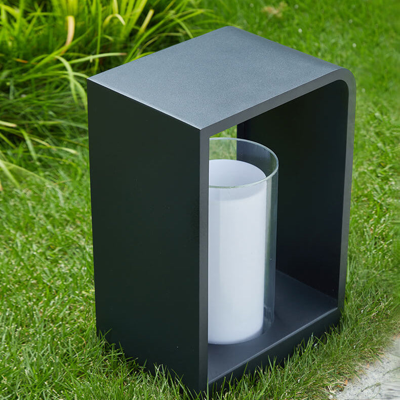 Black Rectangular Solar Outdoor Lantern with Frosted Glass for Garden Lighting