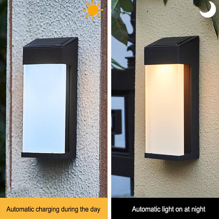 Solar Outdoor Wall Light for Garden and Patio, Black Metal Glass Shade