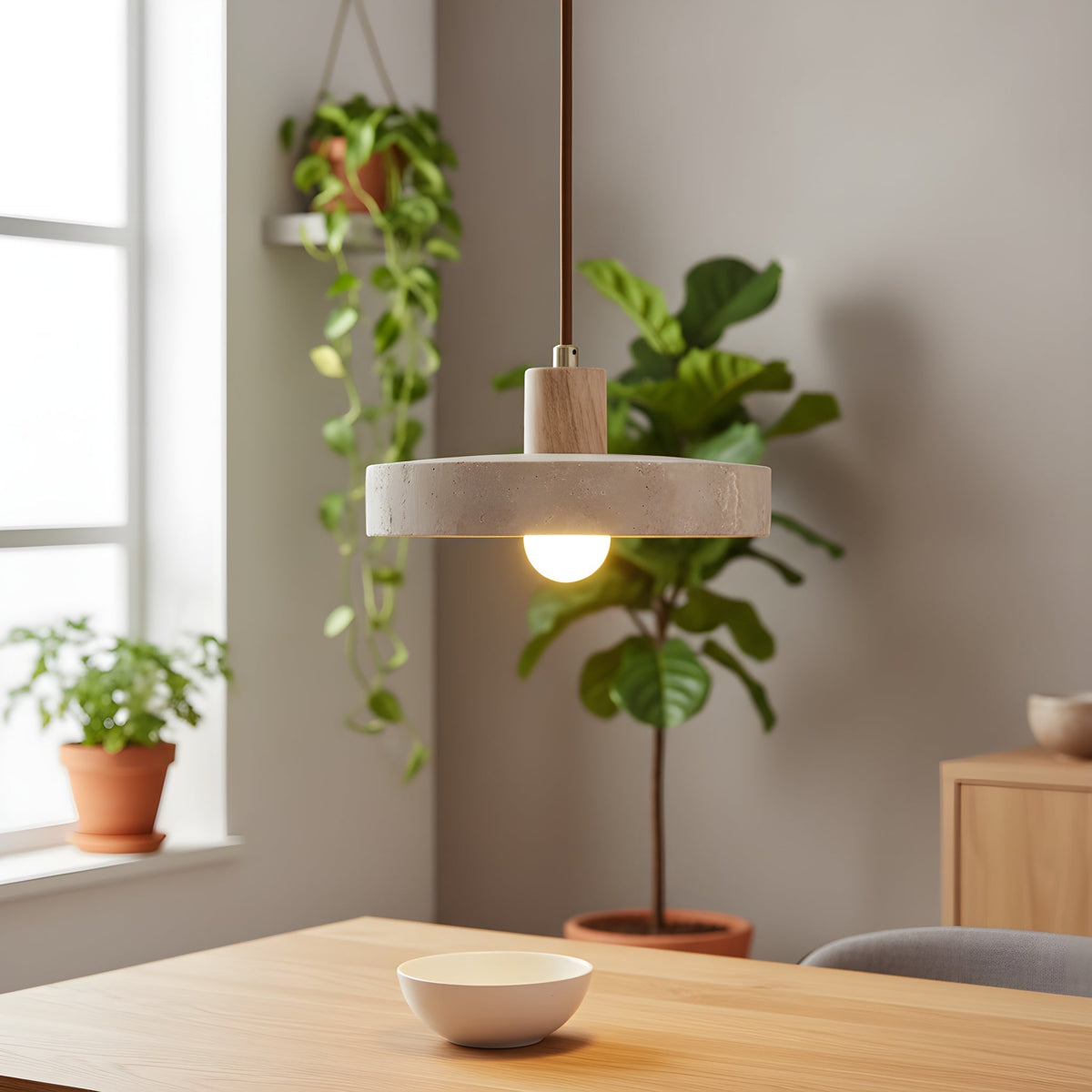 Stone Travertine Bauhaus Pendant Light for Dining and Kitchen Areas