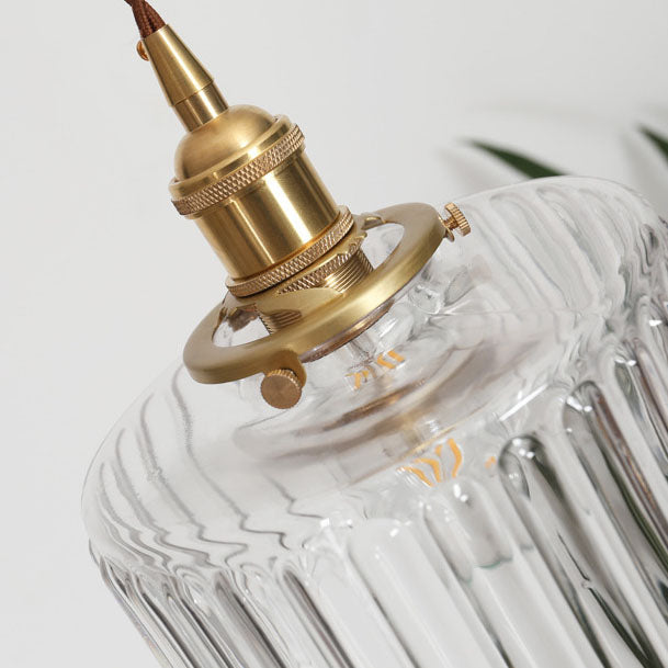 Textured Glass Round Ceiling Pendant Light in Brass and Copper Lasanble