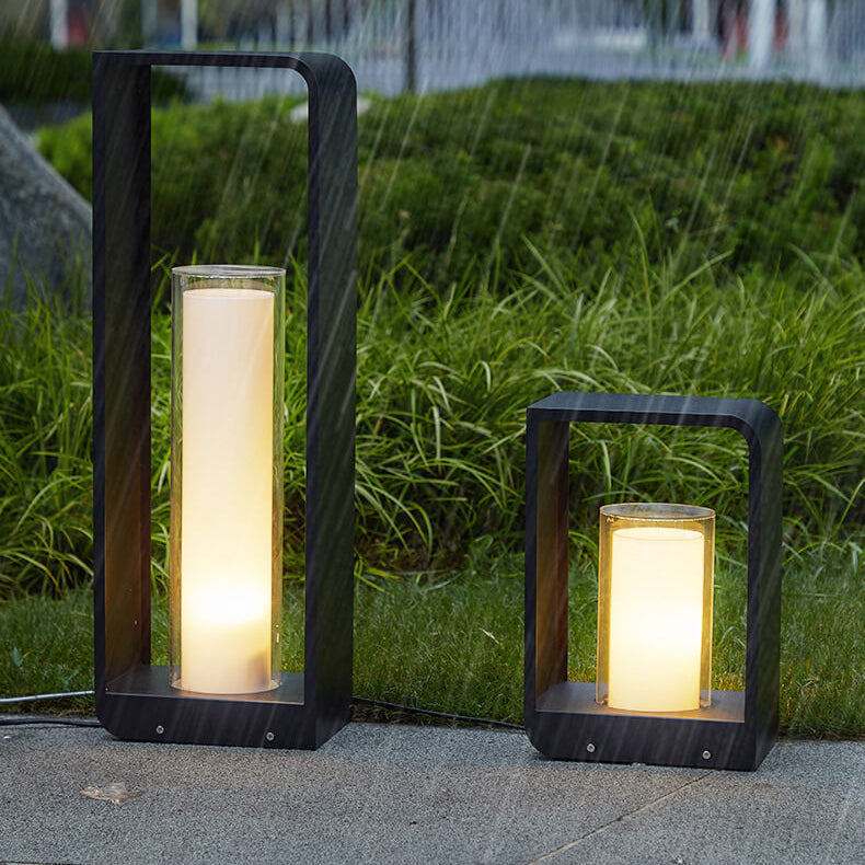 Black Rectangular Solar Outdoor Lantern with Frosted Glass for Garden Lighting