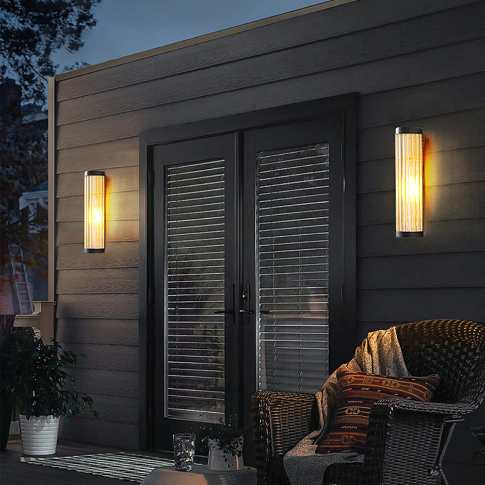 Modern Semi Cylinder Outdoor Wall Sconce Light With Metal Frame And Glass Shade