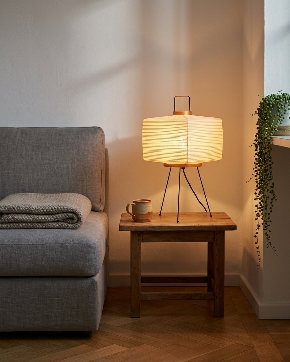 Rice Paper Lantern Tripod Floor Lamp With Metal Stand For Soft Ambient Lighting