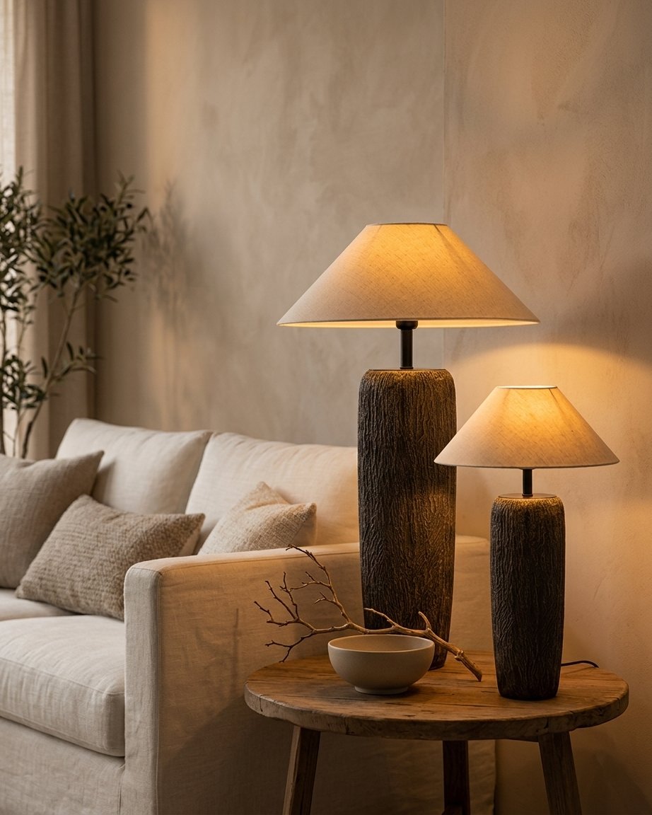 Terravael Textured Ceramic Floor Lamp With Linen Shade Wabi Sabi Style