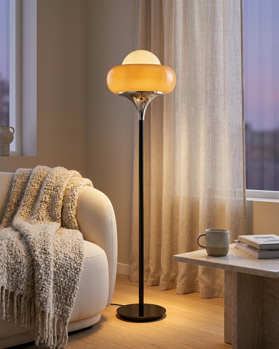 Velouri Airo Mid Century Glass Floor Lamp With Opal Globe Shade
