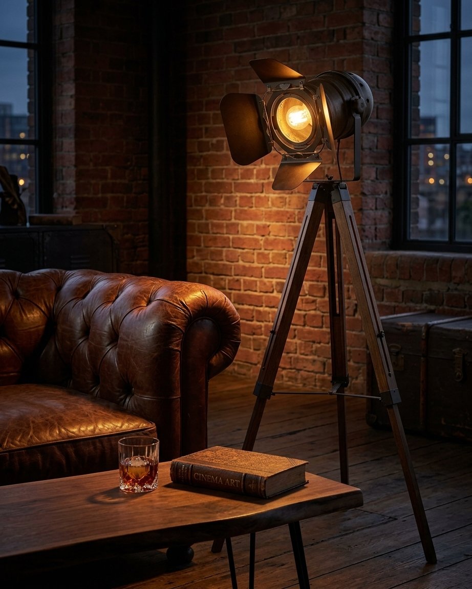 Staglow Vintage Cinema Tripod Floor Lamp With Adjustable Spotlight Head