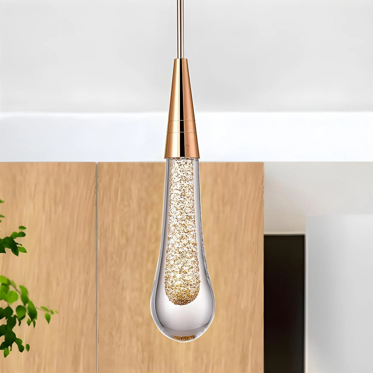 Gold Teardrop Crystal Pendant Light Hanging Fixture for Interior Lighting