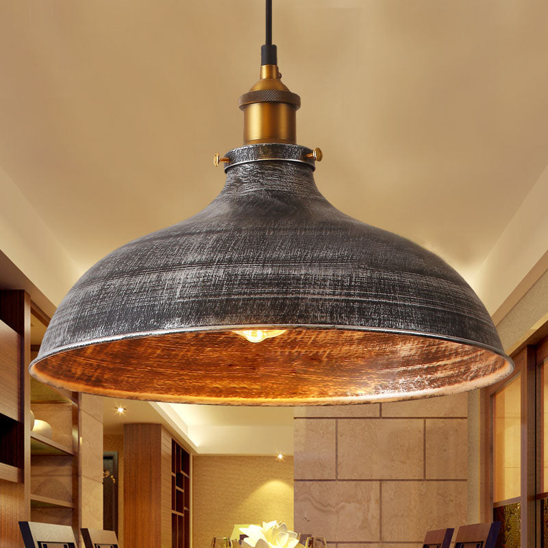 Industrial Metal Pendant Lamp Matte Grey Bowl Shade Vintage Style