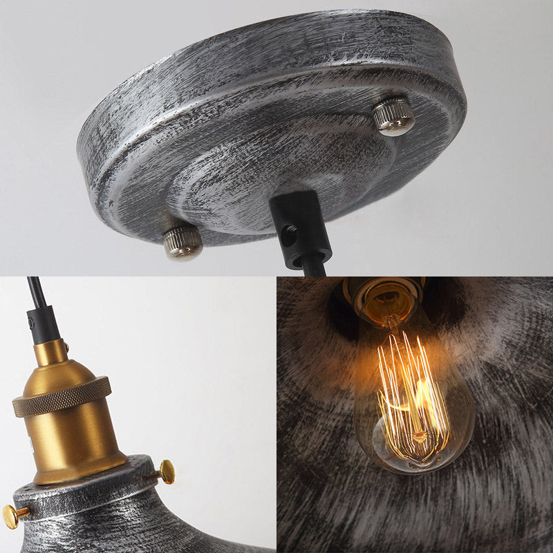 Industrial Metal Pendant Lamp Matte Grey Bowl Shade Vintage Style