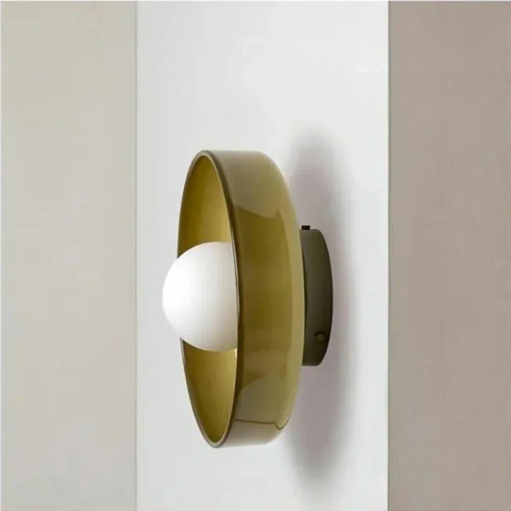 Olive Glass Disc Ceiling And Wall Light With Central Globe