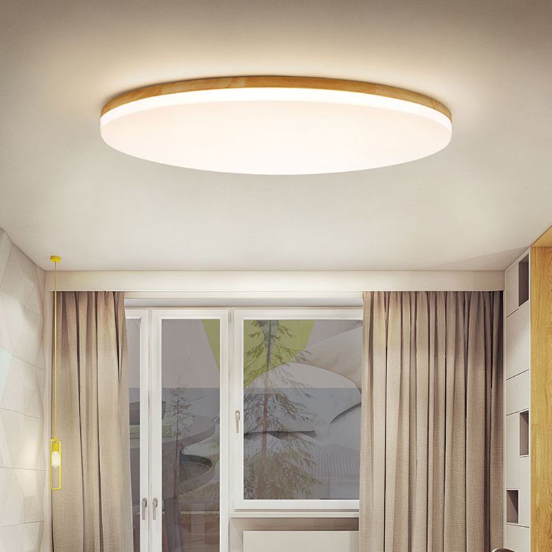 Round Wood Flush Mount Ceiling Light with Acrylic Diffuser for Soft Lighting
