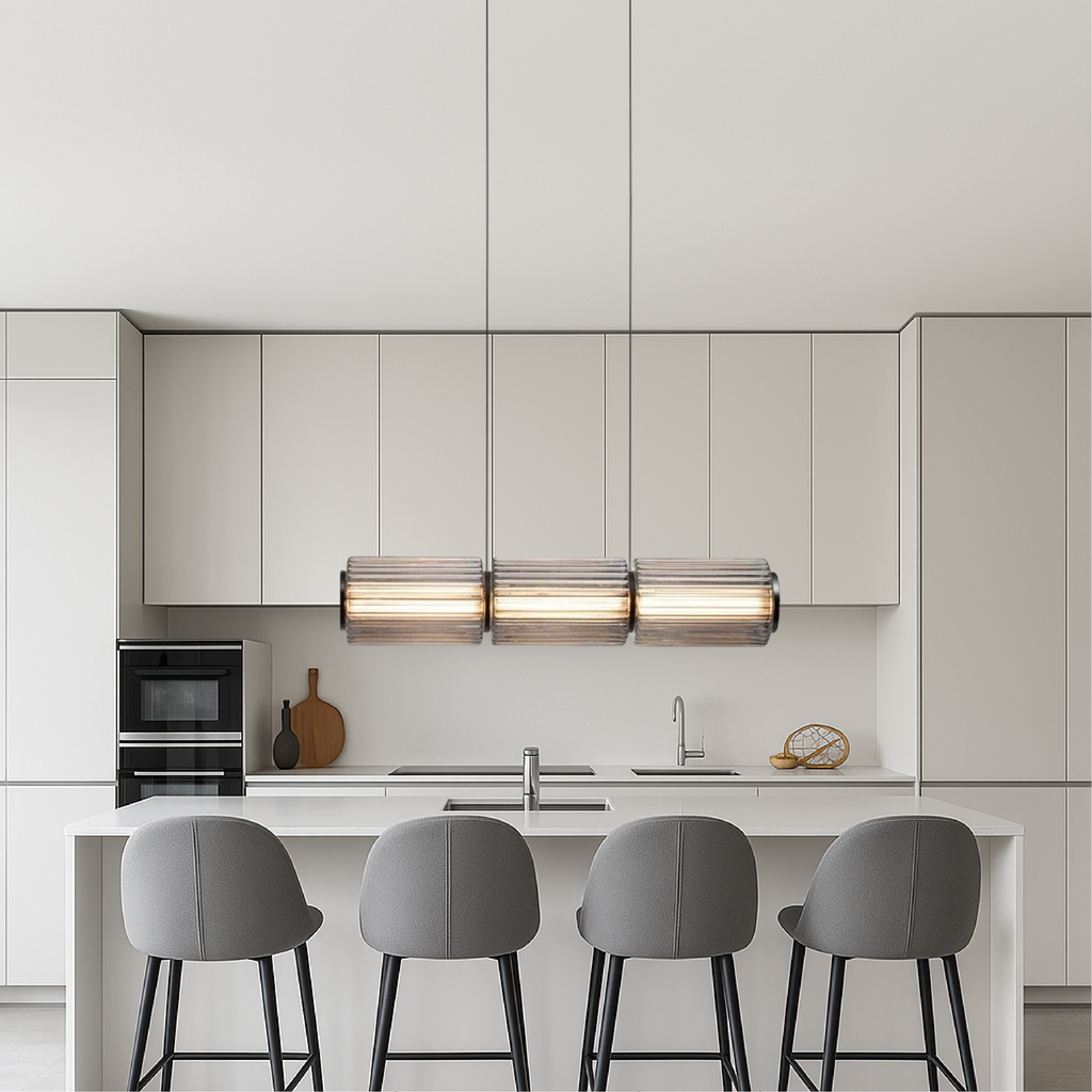 Cylinder Glass Pendant Lamp Adjustable Iron Lighting Fixture for Dining Room, Kitchen, or Bar