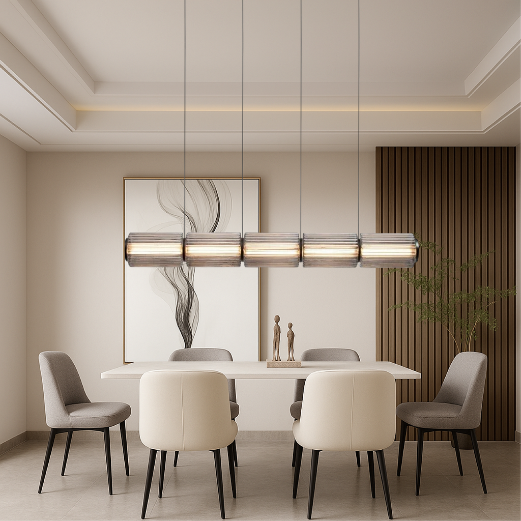 Cylinder Glass Pendant Lamp Adjustable Iron Lighting Fixture for Dining Room, Kitchen, or Bar