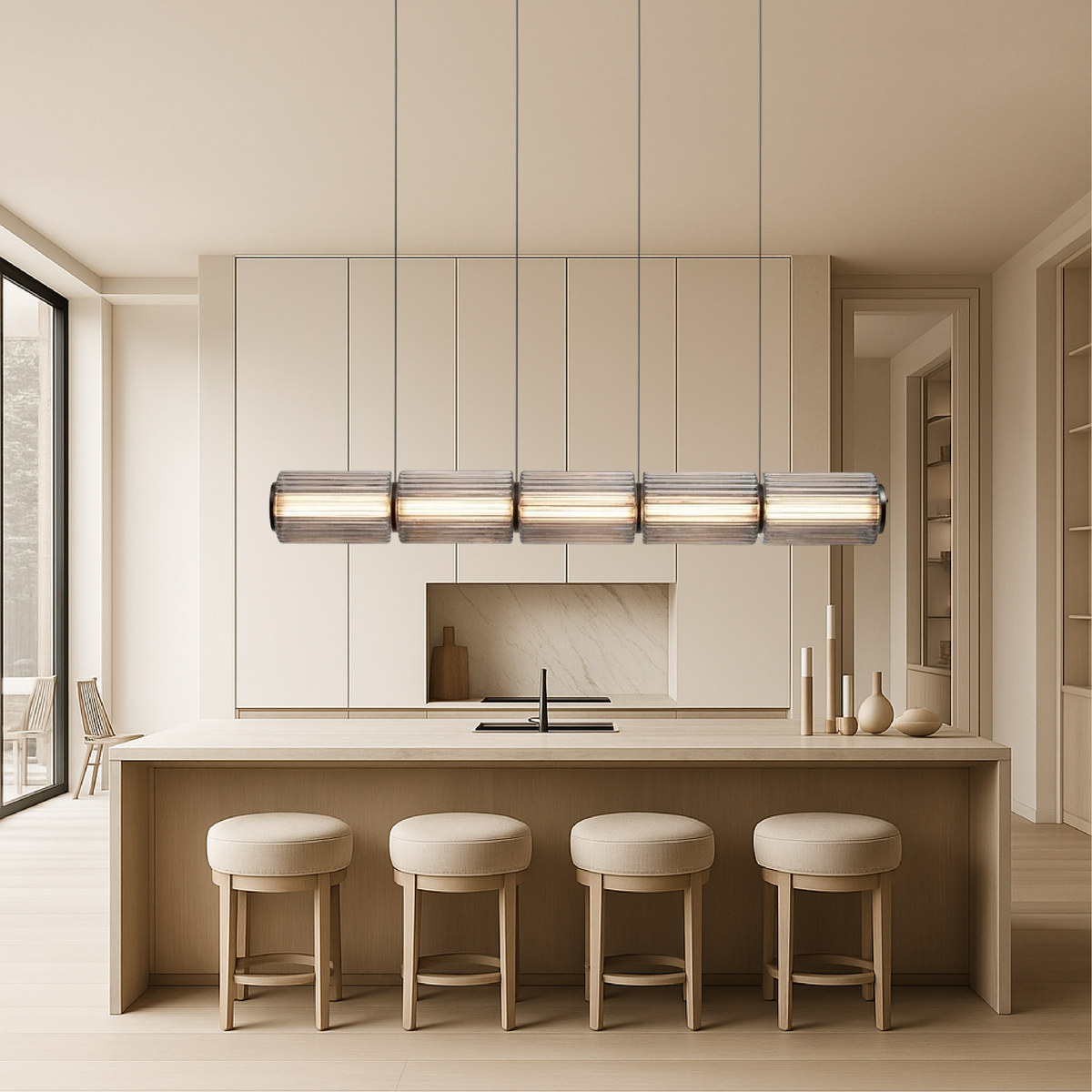 Cylinder Glass Pendant Lamp Adjustable Iron Lighting Fixture for Dining Room, Kitchen, or Bar