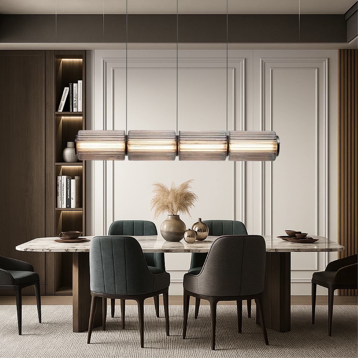 Cylinder Glass Pendant Lamp Adjustable Iron Lighting Fixture for Dining Room, Kitchen, or Bar