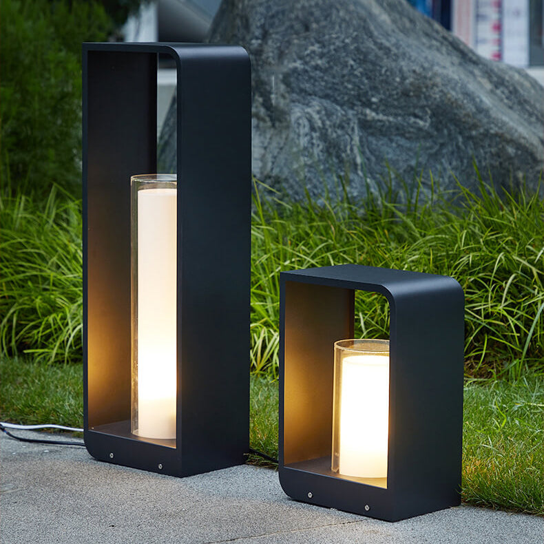 Black Rectangular Solar Outdoor Lantern with Frosted Glass for Garden Lighting