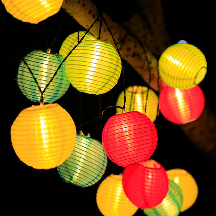 Solar String Lights With Multicolour Round Lantern Shades For Outdoor Lighting