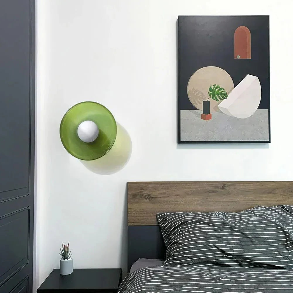Olive Glass Disc Ceiling And Wall Light With Central Globe