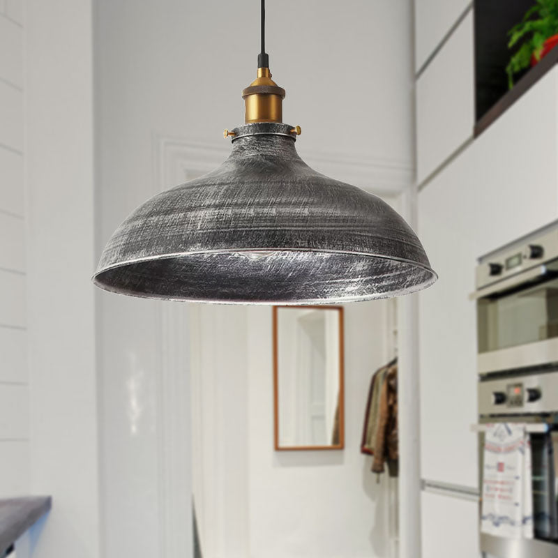Industrial Metal Pendant Lamp Matte Grey Bowl Shade Vintage Style