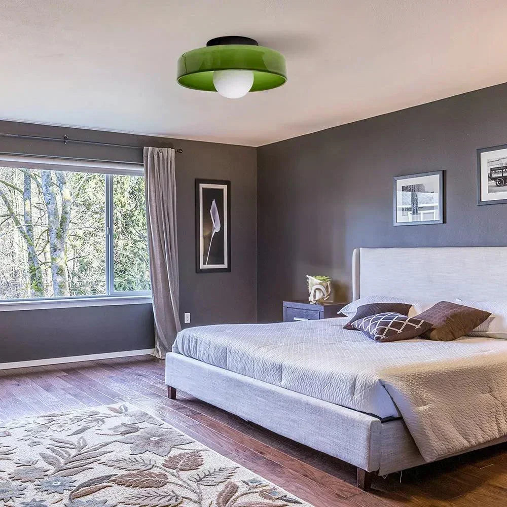 Olive Glass Disc Ceiling And Wall Light With Central Globe