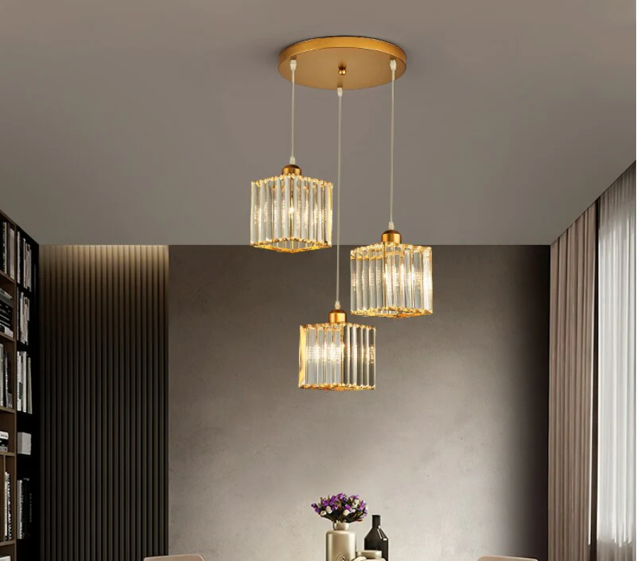 Cluster Pendant Light with Ribbed Cylindrical Glass Shades for Dining Areas