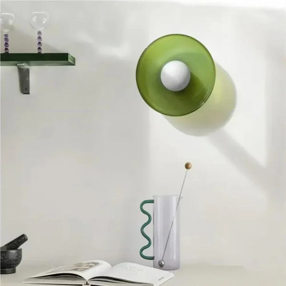 Olive Glass Disc Ceiling And Wall Light With Central Globe