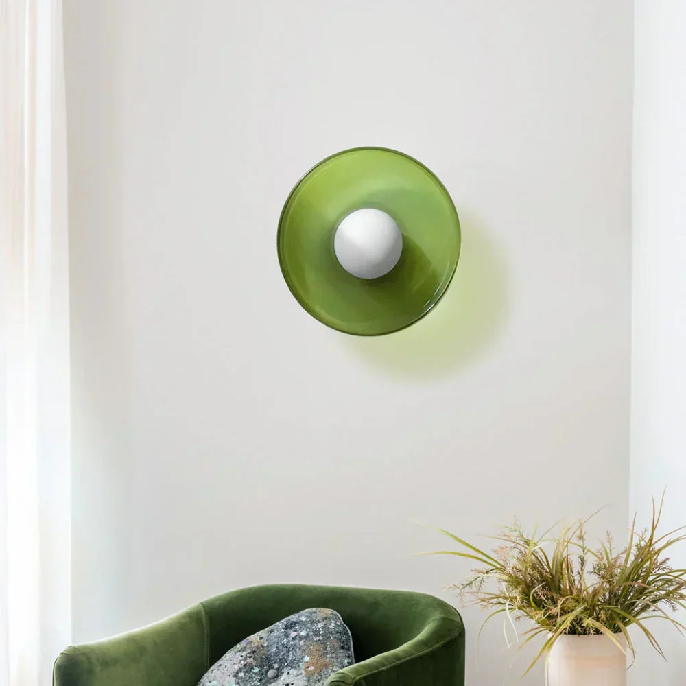 Olive Glass Disc Ceiling And Wall Light With Central Globe