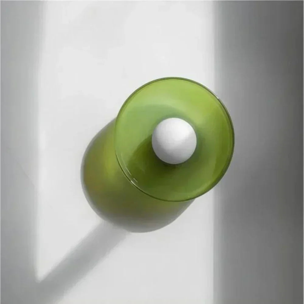 Olive Glass Disc Ceiling And Wall Light With Central Globe