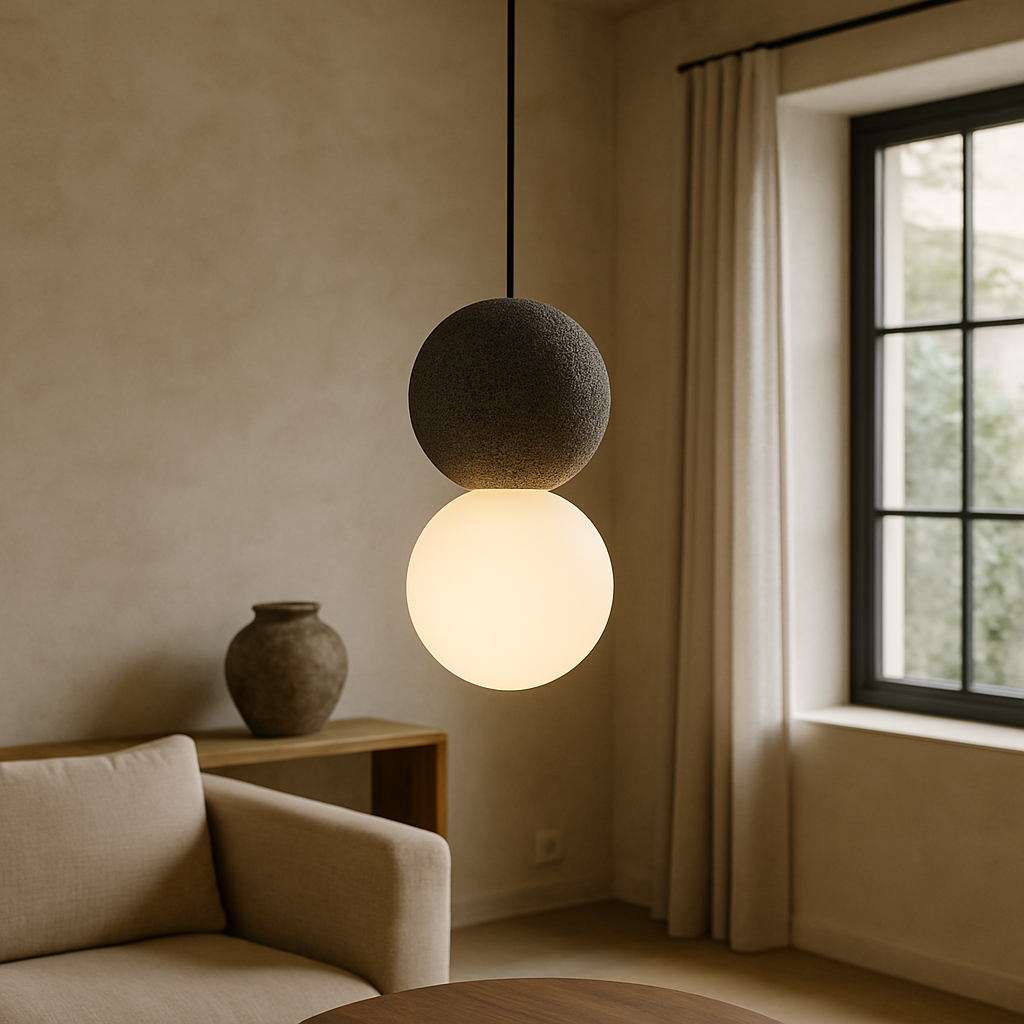 Minimalist Obsidian Stone Pendant Light for Focused Downward Illumination