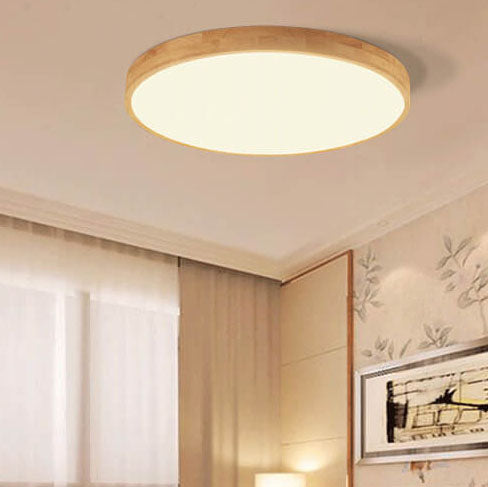 Nordic Round LED Flush Mount Ceiling Light with Natural Wood Frame