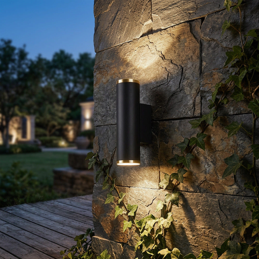 Modern LED Up And Down Outdoor Wall Light For Patio Black Gold Finish