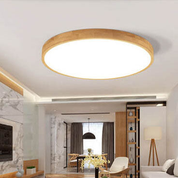 Nordic Round LED Flush Mount Ceiling Light with Natural Wood Frame