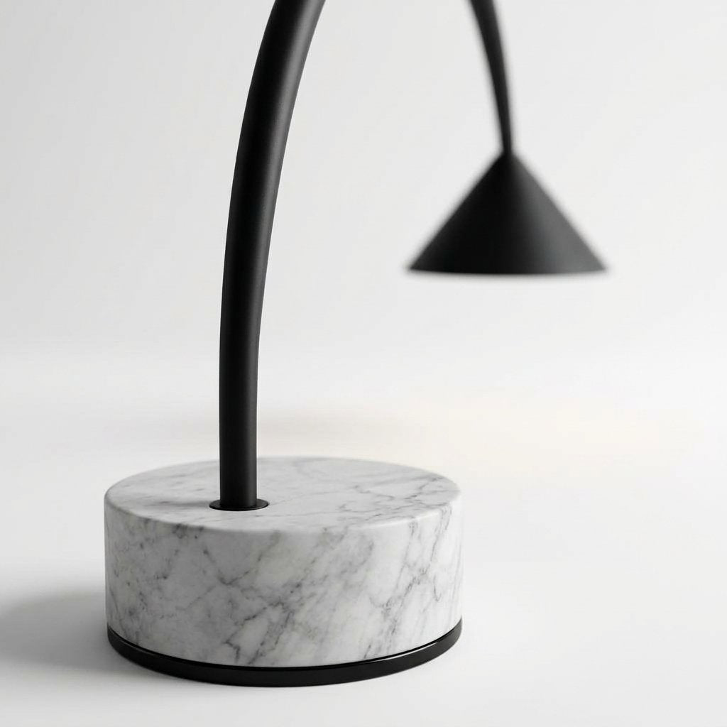 Arcvelle Arched Floor Lamp With Marble Plinth Base And Conical Metal Shade