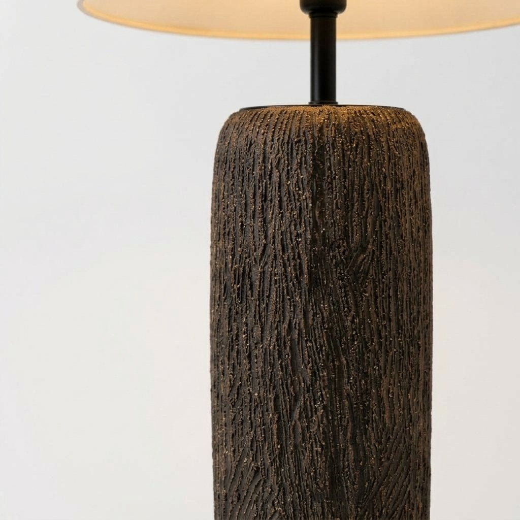 Terravael Textured Ceramic Floor Lamp With Linen Shade Wabi Sabi Style